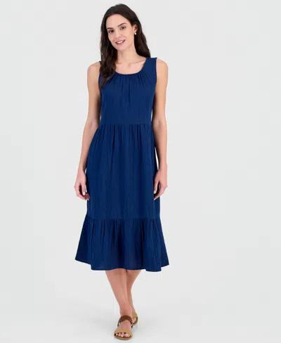 Style & Co Women's Cotton Gauze Sleeveless Tiered Dress, Macy's Exclusive In Purple