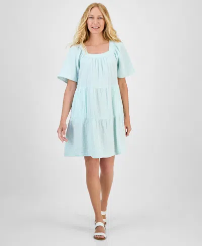 Style & Co Women's Cotton Gauze Square-neck Tiered Dress, Exclusively At Macy's