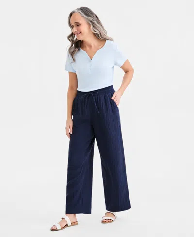 Style & Co Women's Cotton Gauze Straight-leg Pull-on Pants, Macy's Exclusive In Blue
