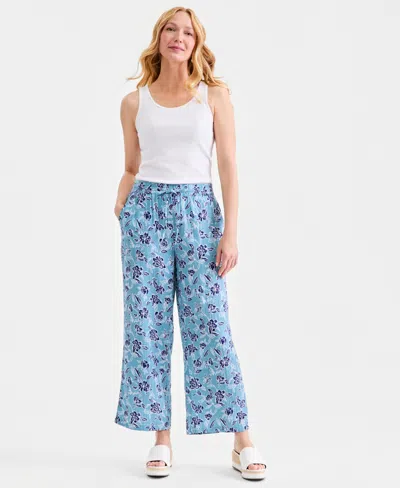 Style & Co Women's Cotton Gauze Straight-leg Pull-on Pants, Macy's Exclusive In Blue