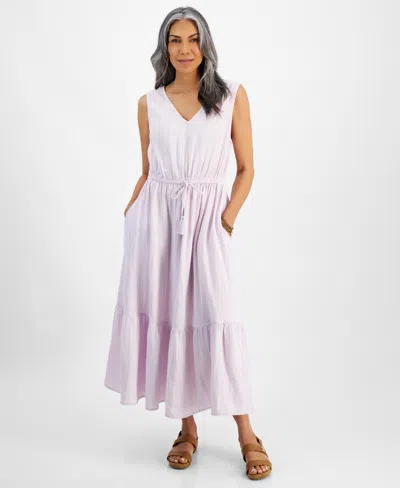 Style & Co Women's Cotton Gauze V-neck Midi Dress, Created For Macy's In Lavender Fog