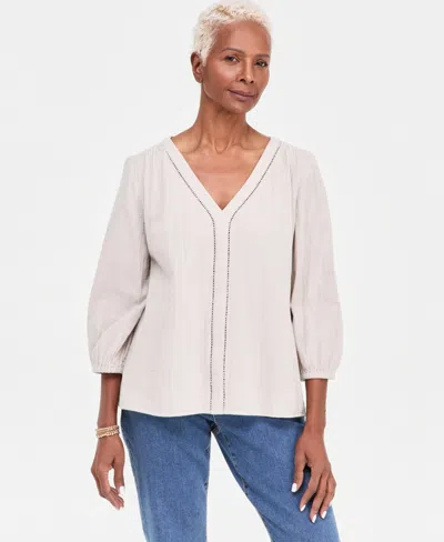 Style & Co Women's Cotton Gauze V-neck Blouse, Macy's Exclusive In Gray