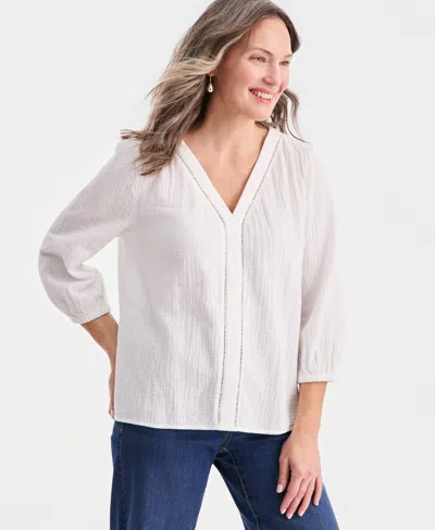 Style & Co Women's Cotton Gauze V-neck Blouse, Macy's Exclusive In White