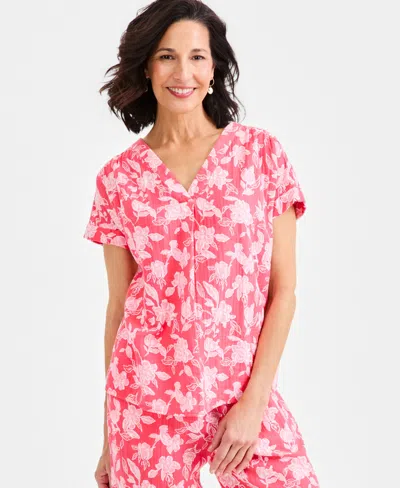 Style & Co Women's Cotton Gauze V-neck Short-sleeve Top, Exclusively At Macy's In Multi