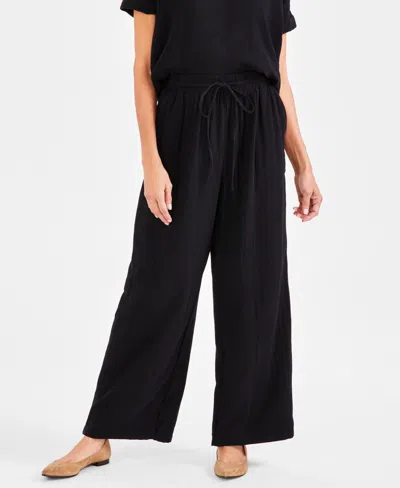 Style & Co Women's Cotton Gauze Wide-leg Pants, Created For Macy's In Deep Black