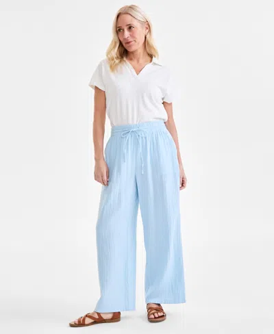 Style & Co Women's Cotton Gauze Wide-leg Pants, Created For Macy's In Dream Blue