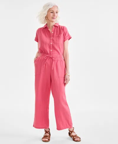 Style & Co Women's Cotton Gauze Wide-leg Pants, Created For Macy's In Red Granite