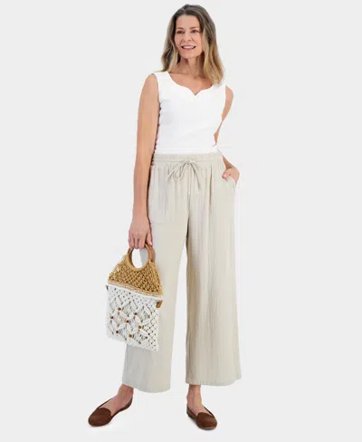 Style & Co Women's Cotton Gauze Wide-leg Pants, Created For Macy's In Stone Wall