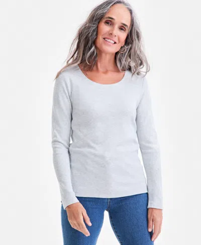 Style & Co Women's Cotton Long-sleeve Scoop-neck Top, Created For Macy's In White
