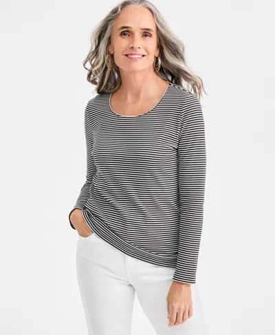 Style & Co Women's Cotton Long-sleeve Scoop-neck Top, Created For Macy's In Blue