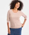 Style & Co Women's Cotton Long-sleeve Scoop-neck Top, Created For Macy's In Neutral