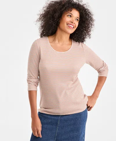 Style & Co Women's Cotton Long-sleeve Scoop-neck Top, Created For Macy's In Neutral
