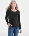 Style & Co Womens Cotton Long Sleeve Scoop Neck Top Pp 4x Created For Macys In Black