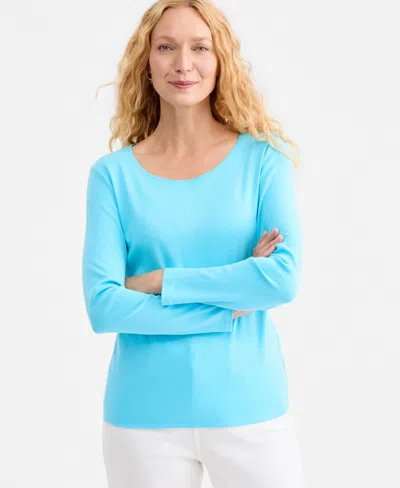 Style & Co Women's Cotton Long-sleeve Scoop-neck Top, Created For Macy's In Red