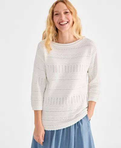 Style & Co Women's Cotton Mixed-stitch Pointelle Sweater, Exclusively At Macy's In Natural