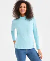 Style & Co Women's Cotton Mock-neck Long-sleeve Tee, Created For Macy's In Blue