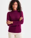 Style & Co Women's Cotton Mock-neck Long-sleeve Tee, Created For Macy's In Purple