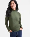 Style & Co Women's Cotton Mock-neck Long-sleeve Tee, Created For Macy's In Green