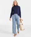 Style & Co Women's Cotton Mock-neck Long-sleeve Tee, Created For Macy's In Industrial Blue