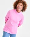 Style & Co Women's Cotton Mock-neck Long-sleeve Tee, Created For Macy's In Pink