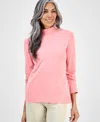 Style & Co Women's Cotton Mock-neck Long-sleeve Tee, Created For Macy's In Pink