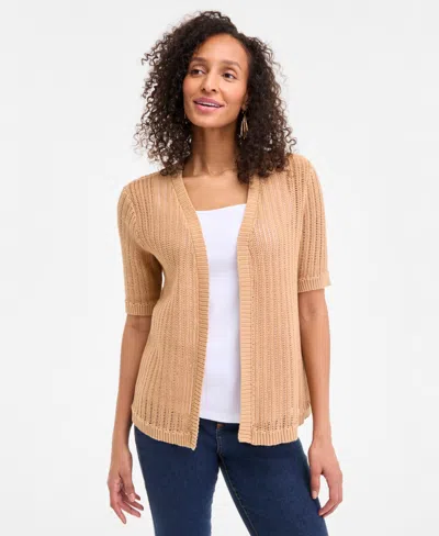 Style & Co Women's Cotton Open-front Elbow-sleeve Cardigan, Exclusively At Macy's