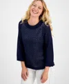 Style & Co Women's Cotton Open-knit 3/4-sleeve Sweater, Exclusively At Macy's