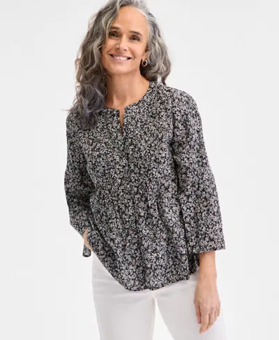 Style & Co Women's Cotton Printed 3/4-sleeve Blouse, Exclusively At Macy's