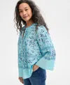 Style & Co Women's Cotton Printed 3/4-sleeve Blouse, Exclusively At Macy's In Floral Aqua