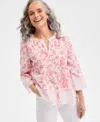 Style & Co Women's Cotton Printed 3/4-sleeve Blouse, Exclusively At Macy's In Floral Salmon