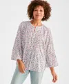 Style & Co Women's Cotton Printed Pintuck Top, Exclusively At Macy's In Multi