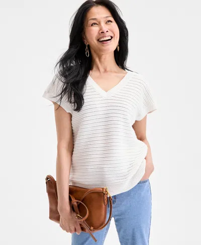 Style & Co Women's Cotton Rib-knit Dolman-sleeve Sweater, Exclusively At Macy's