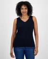 Style & Co Women's Cotton Scalloped V-neck Sleeveless Top, Exclusively At Macy's In Deep Black