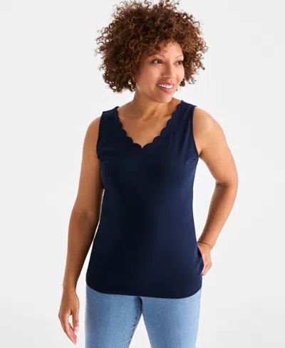 Style & Co Women's Cotton Scalloped V-neck Sleeveless Top, Exclusively At Macy's In Industrial