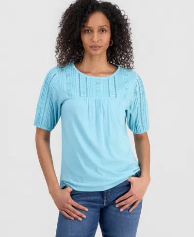 Style & Co Women's Cotton Scoop-neck Lace Top, Exclusively At Macy's In Blue