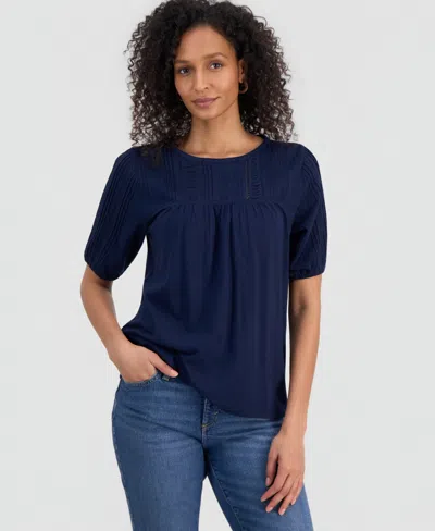 Style & Co Women's Cotton Scoop-neck Lace Top, Exclusively At Macy's In Blue