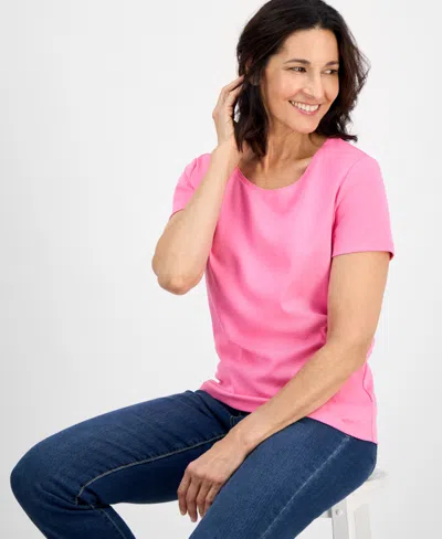 Style & Co Women's Cotton Short-sleeve Scoop-neck Top, Created For Macy's In Pink