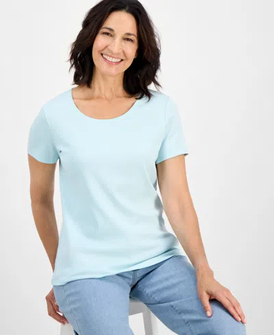 Style & Co Women's Cotton Short-sleeve Scoop-neck Top, Created For Macy's In Blue