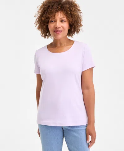 Style & Co Women's Cotton Short-sleeve Scoop-neck Top, Created For Macy's In Pink