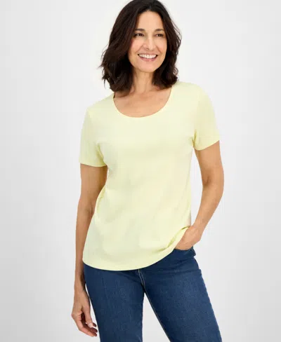 Style & Co Women's Cotton Short-sleeve Scoop-neck Top, Created For Macy's In Yellow