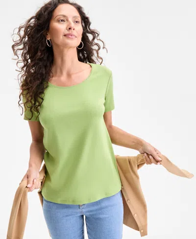 Style & Co Women's Cotton Short-sleeve Scoop-neck Top, Exclusively At Macy's In Green
