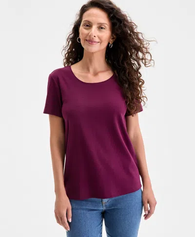 Style & Co Women's Cotton Short-sleeve Scoop-neck Top, Created For Macy's In Purple