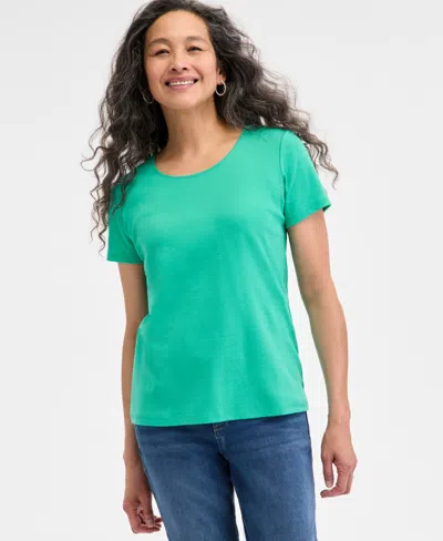 Style & Co Women's Cotton Short-sleeve Scoop-neck Top, Created For Macy's In Aquamarine