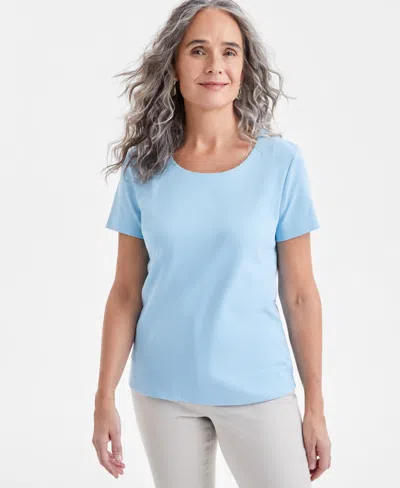Style & Co Women's Cotton Short-sleeve Scoop-neck Top, Created For Macy's In Blue Poppy
