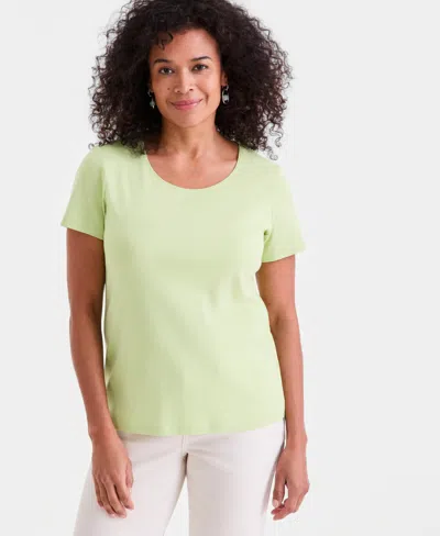 Style & Co Women's Cotton Short-sleeve Scoop-neck Top, Exclusively At Macy's In Green