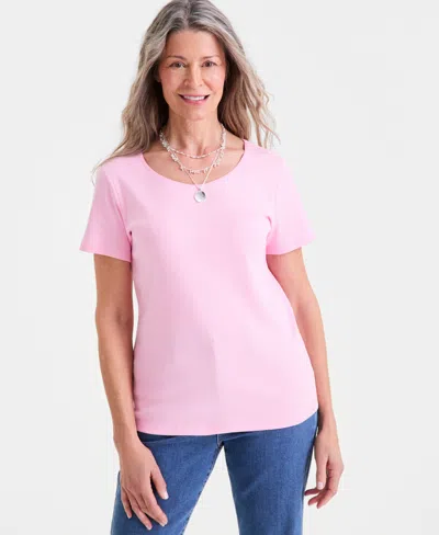 Style & Co Women's Cotton Short-sleeve Scoop-neck Top, Exclusively At Macy's In Pink