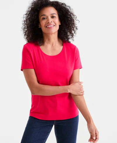 Style & Co Women's Cotton Short-sleeve Scoop-neck Top, Exclusively At Macy's In Red
