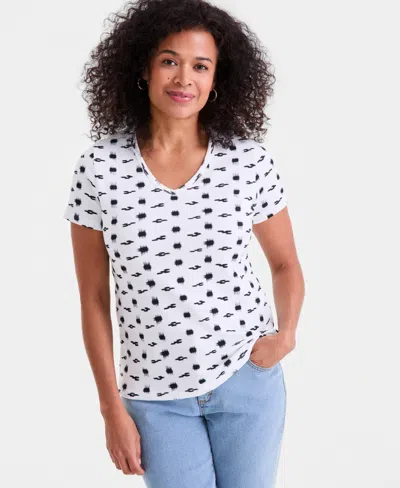 Style & Co Women's Cotton Short-sleeve Scoop-neck Top, Exclusively At Macy's In White