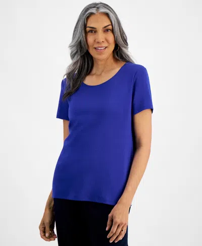 Style & Co Women's Cotton Short-sleeve Scoop-neck Top, Xs-4x, Created For Macy's In Jazzy Blue