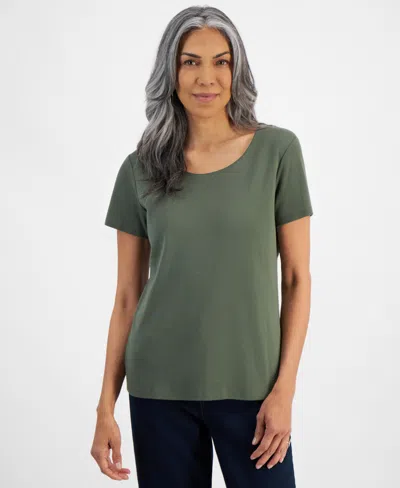 Style & Co Women's Cotton Short-sleeve Scoop-neck Top, Xs-4x, Created For Macy's In Oliva